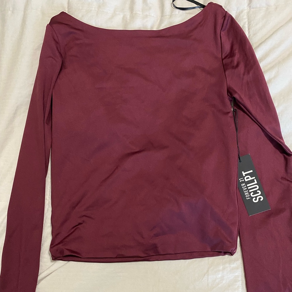Forever 21 Red Fitted Long Sleeve Bodysuit